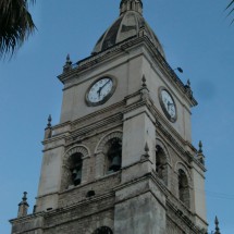 The tower of the church on the main square of Cochabamba